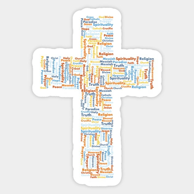 Colour cross word cloud Jesus God truth spirituality Christian design